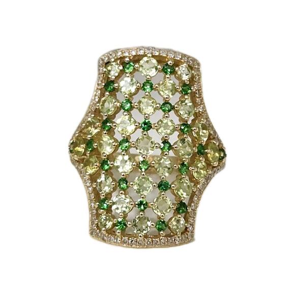 Beautiful 14k Yellow Gold Natural Peridot And Savorite Diamond Ring size 6.5 - Picture 4 of 7